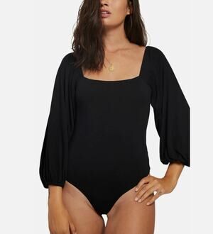 Stone Row Dot Happening Black Square Neck Bodysuit Size XS
